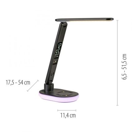 JUST LIGHT. 11018-18 - Lámpara de sobremesa táctil regulable LED RGBW con carga inalámbrica TINA LED/4W/230V, negra