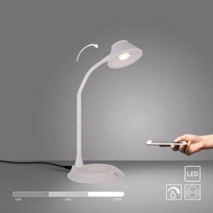JUST LIGHT. 14414-16 - Lámpara de mesa LED regulable, flexible y táctil con carga inalámbrica PUCKI LED/4,5W/230V blanca