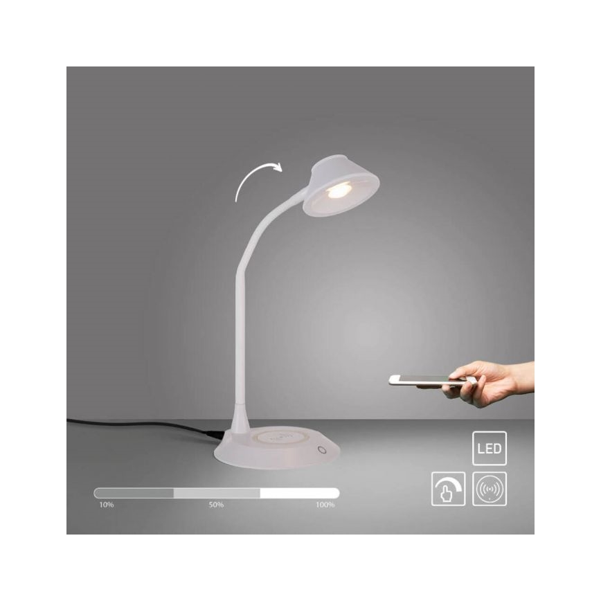 JUST LIGHT. 14414-16 - Lámpara de mesa LED regulable, flexible y táctil con carga inalámbrica PUCKI LED/4,5W/230V blanca