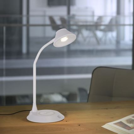 JUST LIGHT. 14414-16 - Lámpara de mesa LED regulable, flexible y táctil con carga inalámbrica PUCKI LED/4,5W/230V blanca