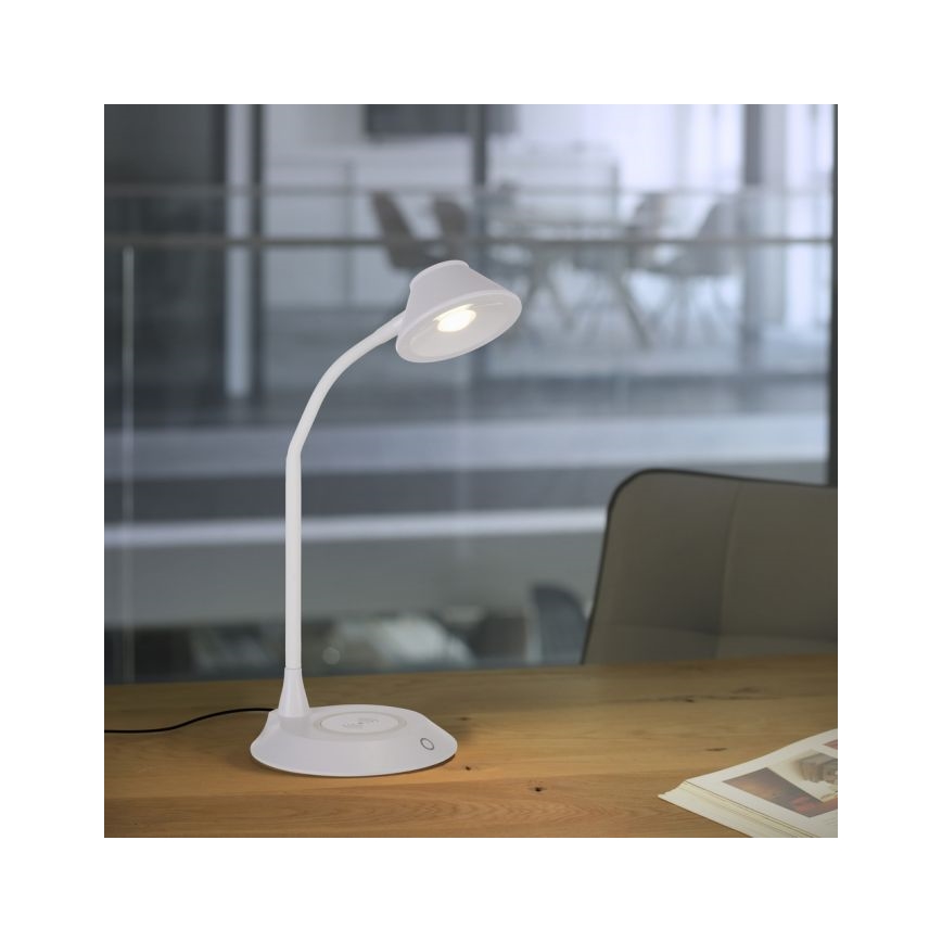 JUST LIGHT. 14414-16 - Lámpara de mesa LED regulable, flexible y táctil con carga inalámbrica PUCKI LED/4,5W/230V blanca