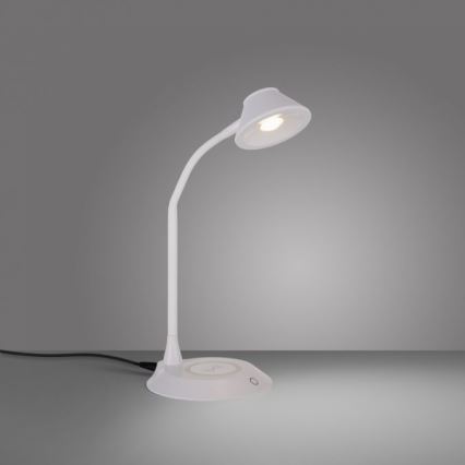 JUST LIGHT. 14414-16 - Lámpara de mesa LED regulable, flexible y táctil con carga inalámbrica PUCKI LED/4,5W/230V blanca