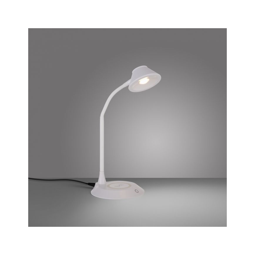 JUST LIGHT. 14414-16 - Lámpara de mesa LED regulable, flexible y táctil con carga inalámbrica PUCKI LED/4,5W/230V blanca