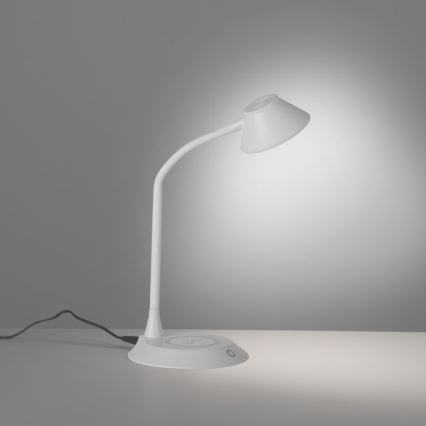 JUST LIGHT. 14414-16 - Lámpara de mesa LED regulable, flexible y táctil con carga inalámbrica PUCKI LED/4,5W/230V blanca