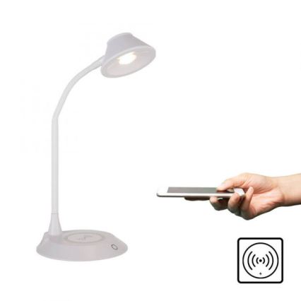 JUST LIGHT. 14414-16 - Lámpara de mesa LED regulable, flexible y táctil con carga inalámbrica PUCKI LED/4,5W/230V blanca