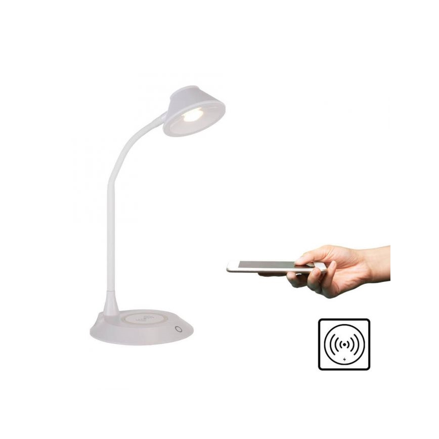 JUST LIGHT. 14414-16 - Lámpara de mesa LED regulable, flexible y táctil con carga inalámbrica PUCKI LED/4,5W/230V blanca