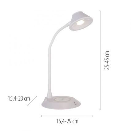 JUST LIGHT. 14414-16 - Lámpara de mesa LED regulable, flexible y táctil con carga inalámbrica PUCKI LED/4,5W/230V blanca