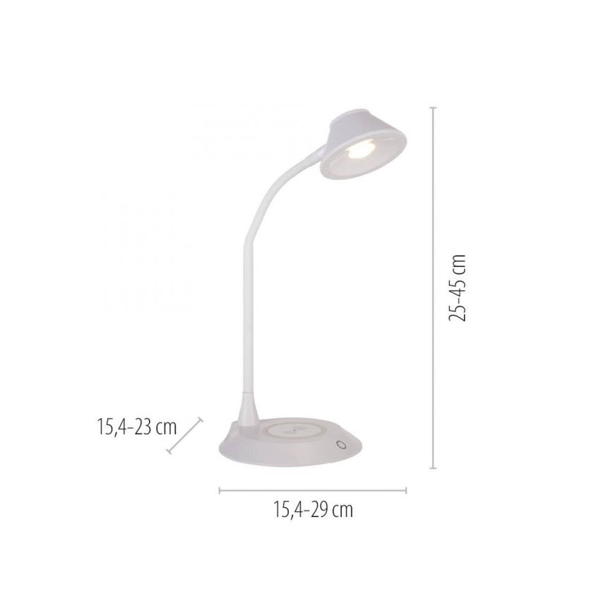 JUST LIGHT. 14414-16 - Lámpara de mesa LED regulable, flexible y táctil con carga inalámbrica PUCKI LED/4,5W/230V blanca
