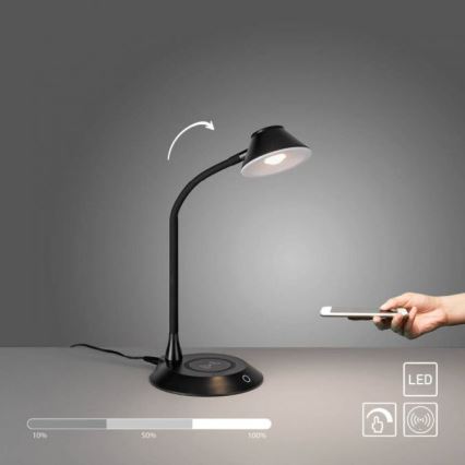 JUST LIGHT. 14414-18 - Lámpara de sobremesa LED regulable, flexible y táctil con carga inalámbrica PUCKI LED/4,5W/230V negra