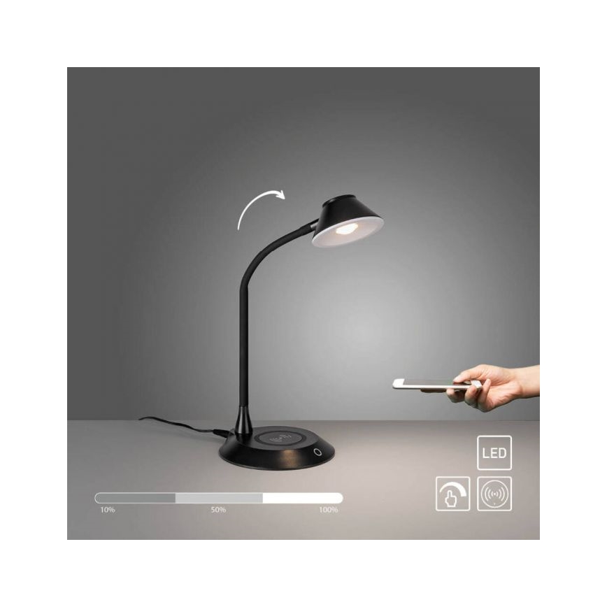 JUST LIGHT. 14414-18 - Lámpara de sobremesa LED regulable, flexible y táctil con carga inalámbrica PUCKI LED/4,5W/230V negra