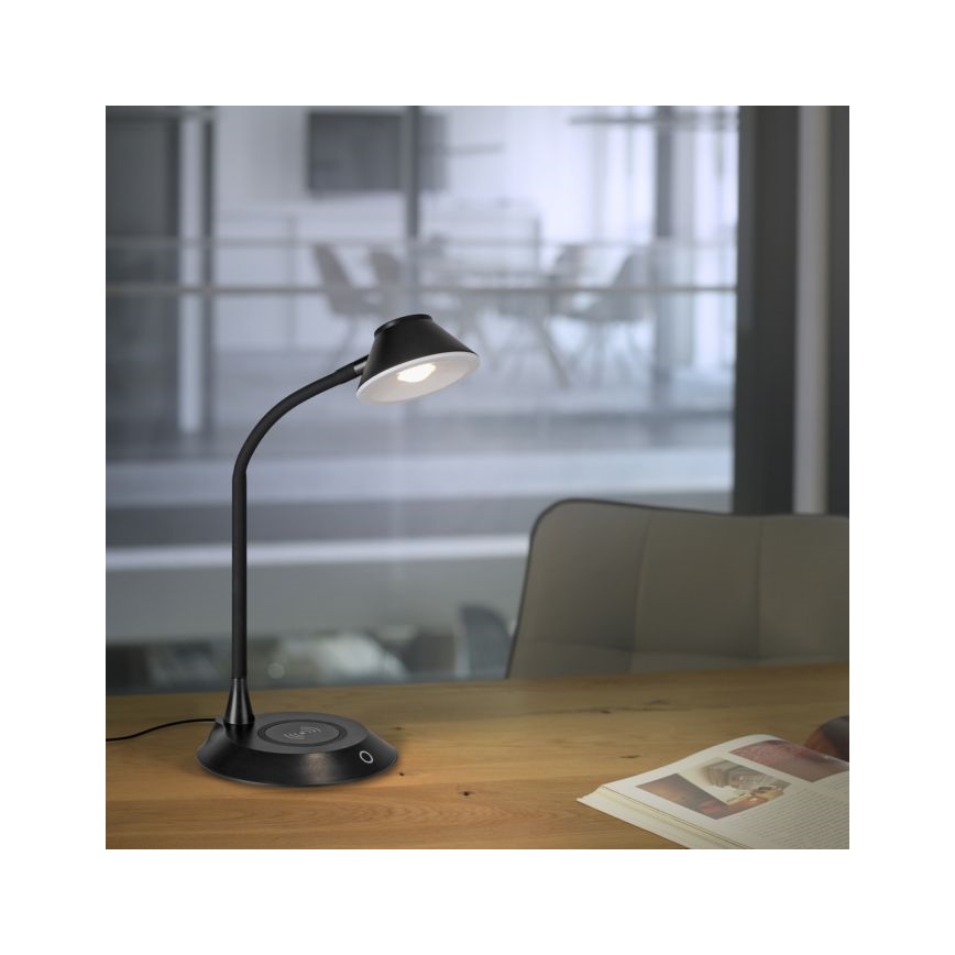 JUST LIGHT. 14414-18 - Lámpara de sobremesa LED regulable, flexible y táctil con carga inalámbrica PUCKI LED/4,5W/230V negra