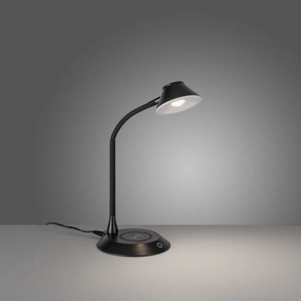 JUST LIGHT. 14414-18 - Lámpara de sobremesa LED regulable, flexible y táctil con carga inalámbrica PUCKI LED/4,5W/230V negra