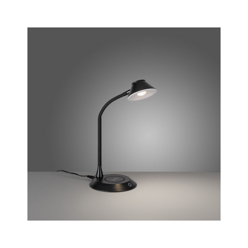 JUST LIGHT. 14414-18 - Lámpara de sobremesa LED regulable, flexible y táctil con carga inalámbrica PUCKI LED/4,5W/230V negra