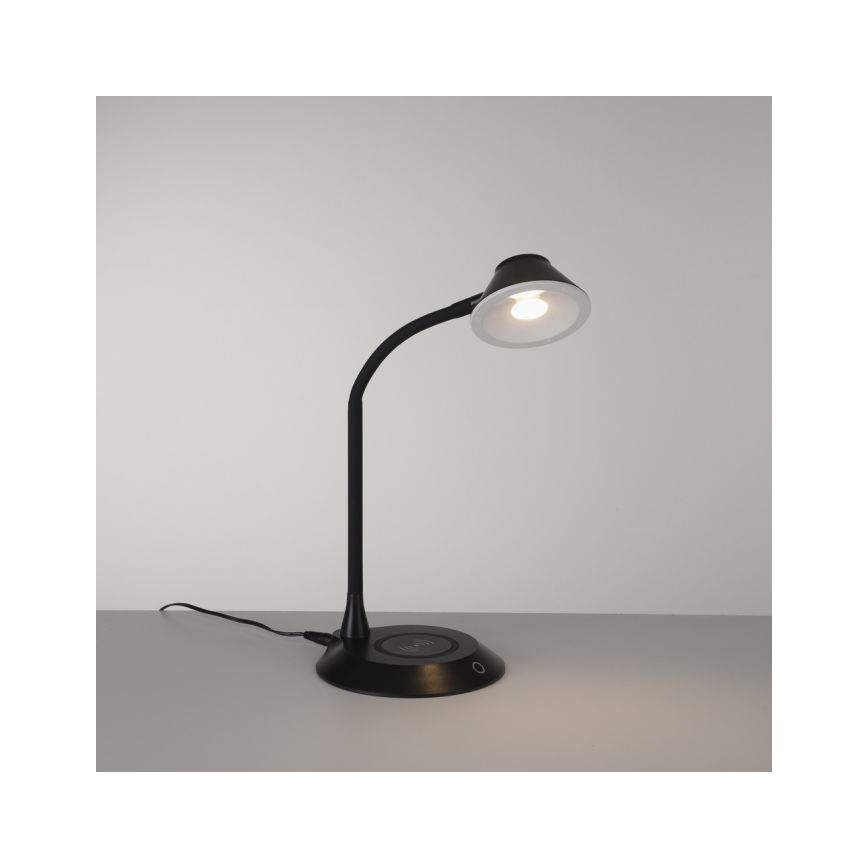 JUST LIGHT. 14414-18 - Lámpara de sobremesa LED regulable, flexible y táctil con carga inalámbrica PUCKI LED/4,5W/230V negra