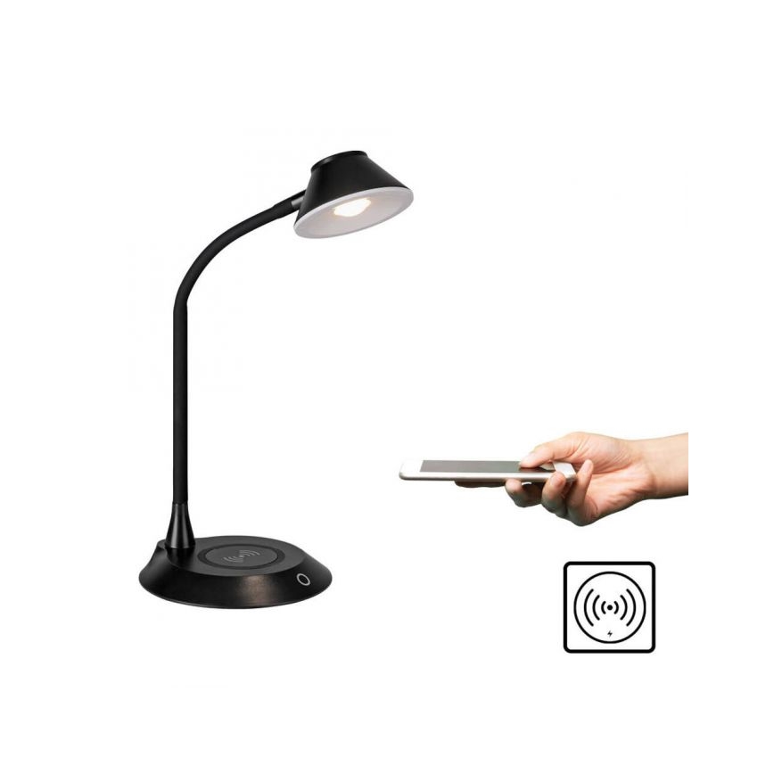 JUST LIGHT. 14414-18 - Lámpara de sobremesa LED regulable, flexible y táctil con carga inalámbrica PUCKI LED/4,5W/230V negra