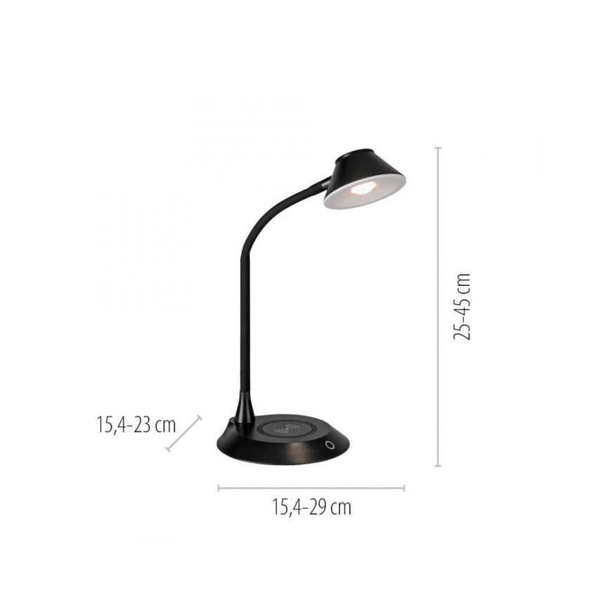 JUST LIGHT. 14414-18 - Lámpara de sobremesa LED regulable, flexible y táctil con carga inalámbrica PUCKI LED/4,5W/230V negra