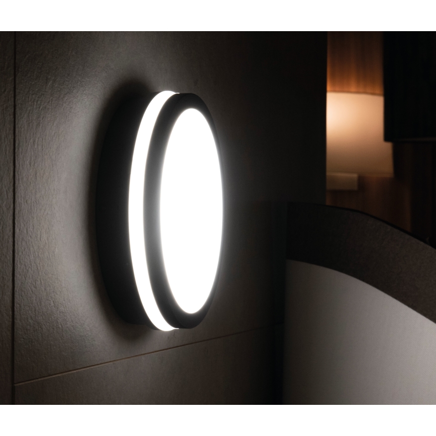 Plafón LED de exterior con sensor de movimiento BENO LED/12/18W/230V 3000/3500/4000K IP65 antracita redondeado