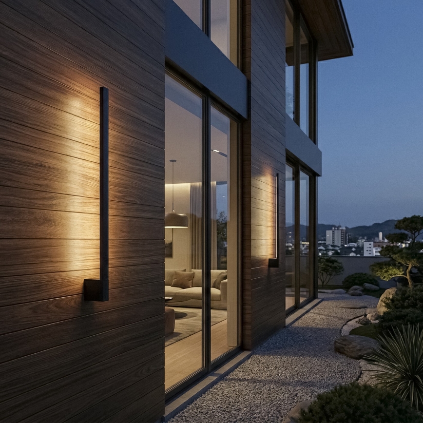 Aplique de pared exterior LED YALTE, 9W, 230V, 3000/4000/6500K, 61,5 cm, IP54, negro