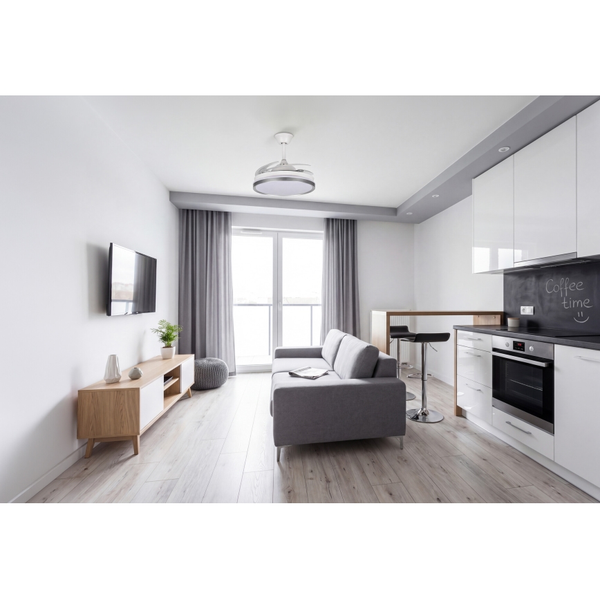 Lámpara de techo LED regulable con ventilador PLAVE LED/36W/230V 3000-6500K plateado/blanco + mando a distancia
