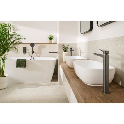 KFA Armatura 4522-815-61 - Grifo para lavabo + desagüe MALAGA, 15,9 cm, gris metálico