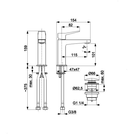 KFA Armatura 4522-815-81 - Grifo para lavabo + desagüe MALAGA 15,9 cm negro