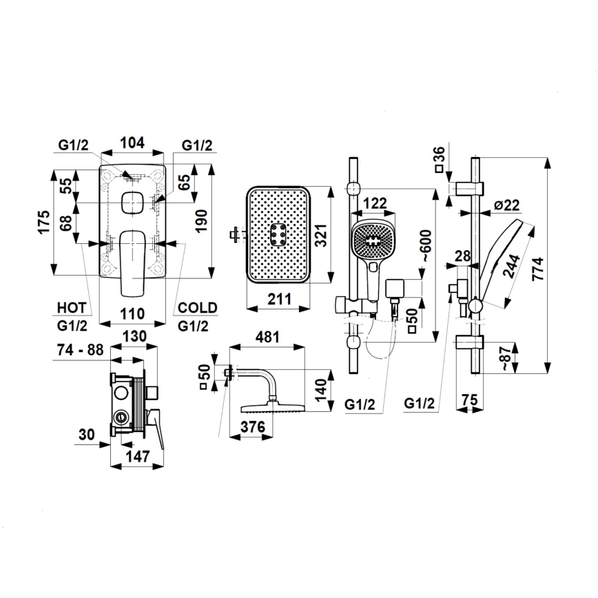 KFA Armatura 4529-301-00 - Conjunto de ducha con mezclador empotrado MALAGA, cromo brillante
