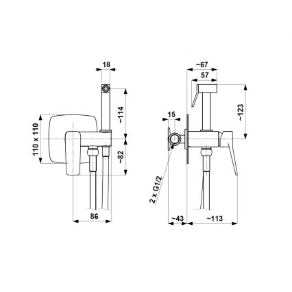 KFA Armatura 4529-512-61 - Grifo para bidé con ducha de mano para instalación empotrada MALAGA en gris metálico
