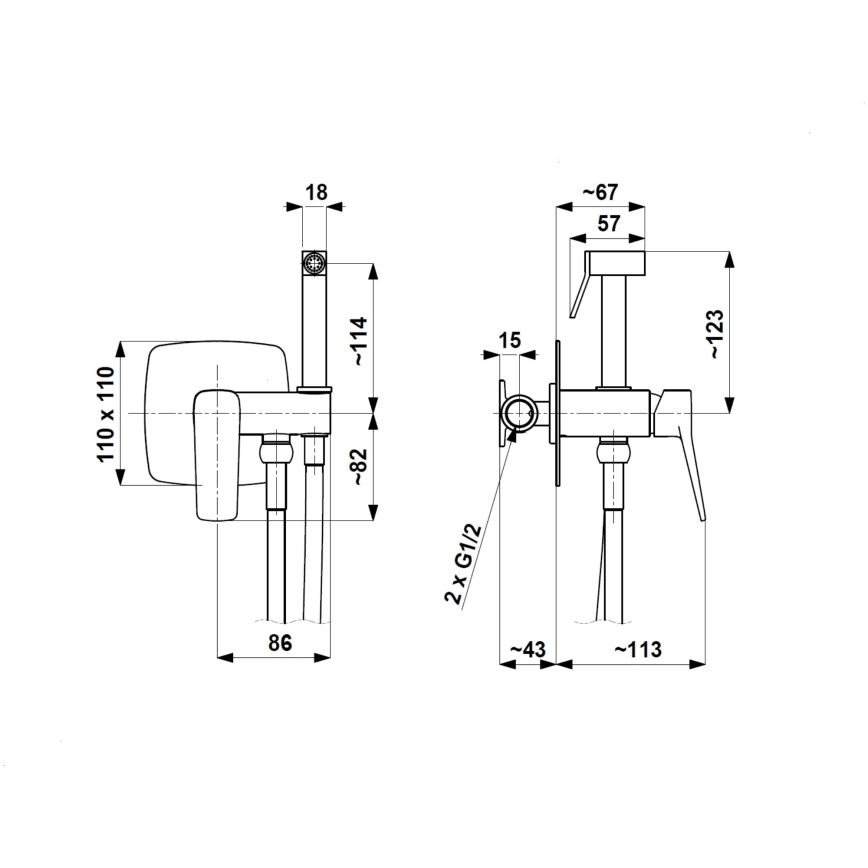 KFA Armatura 4529-512-61 - Grifo para bidé con ducha de mano para instalación empotrada MALAGA en gris metálico