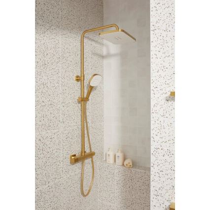 KFA Armatura 5756-910-31 - Set de ducha con grifería termostática MALAGA, acabado oro cepillado