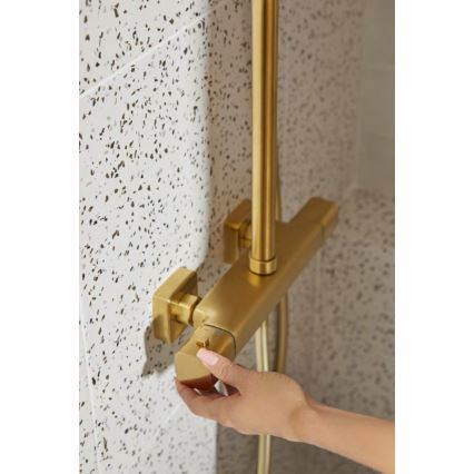 KFA Armatura 5756-910-31 - Set de ducha con grifería termostática MALAGA, acabado oro cepillado