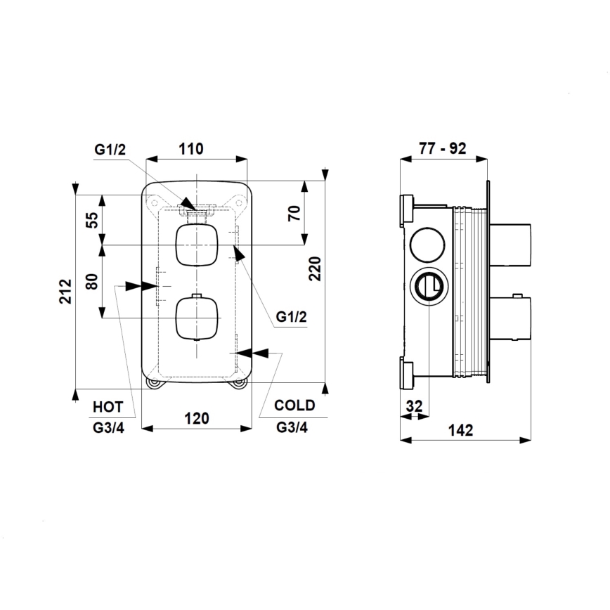 KFA Armatura 5759-001-00 - Mezclador termostático para ducha empotrado MALAGA, cromo brillante