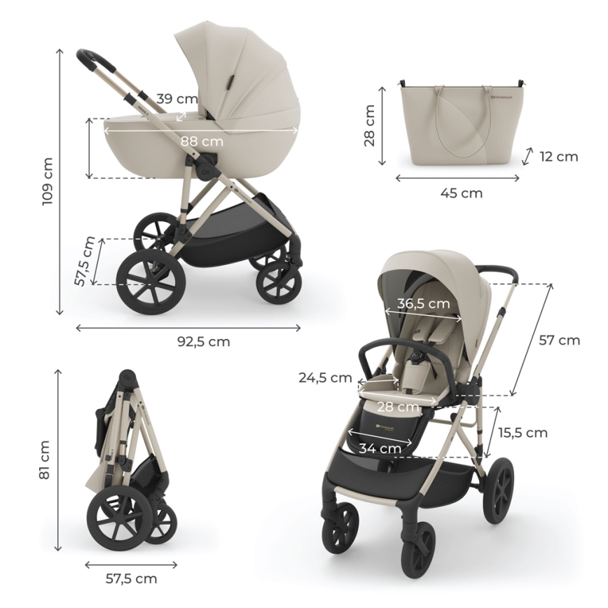 KINDERKRAFT - Carrito combinable 3 en 1 PRIME 3 Sand Dune