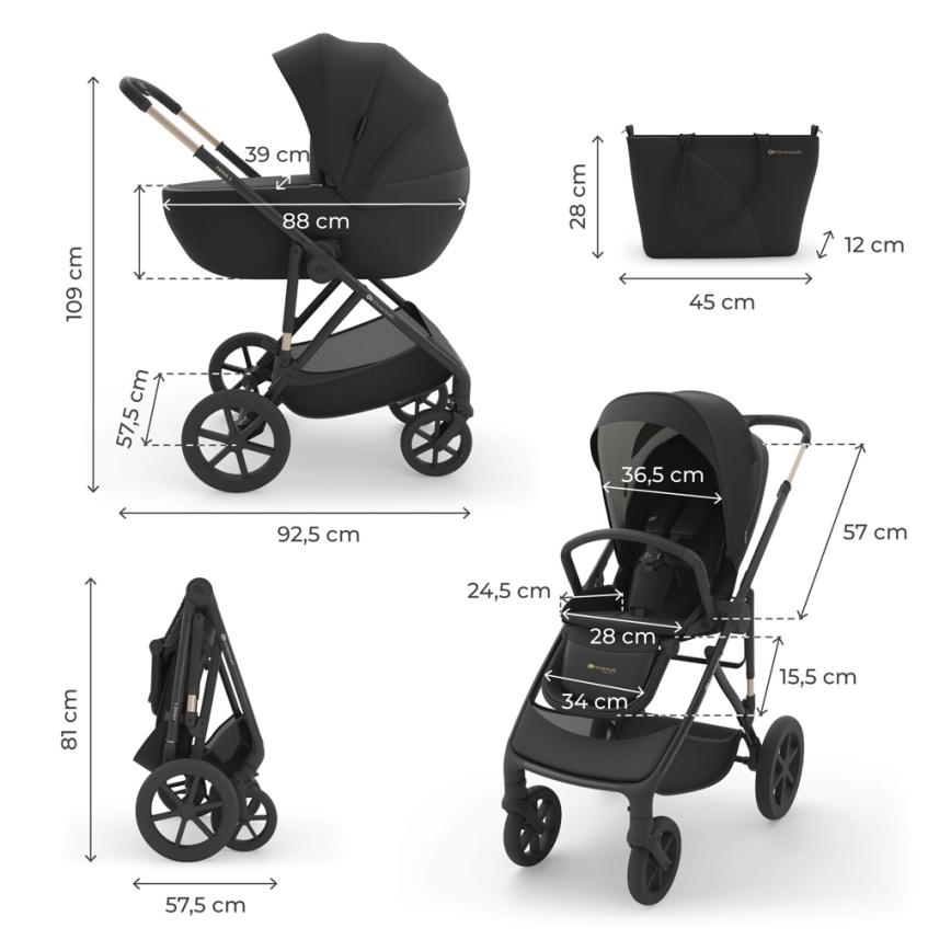 KINDERKRAFT - Cochecito combinable 3 en 1 PRIME 3 Venezian Negro