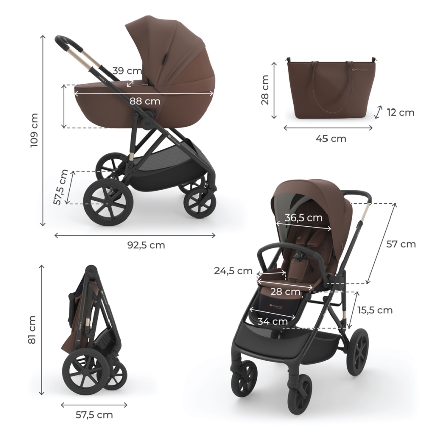 KINDERKRAFT - Cochecito combinado 3 en 1 PRIME 3 Velvet Mocca