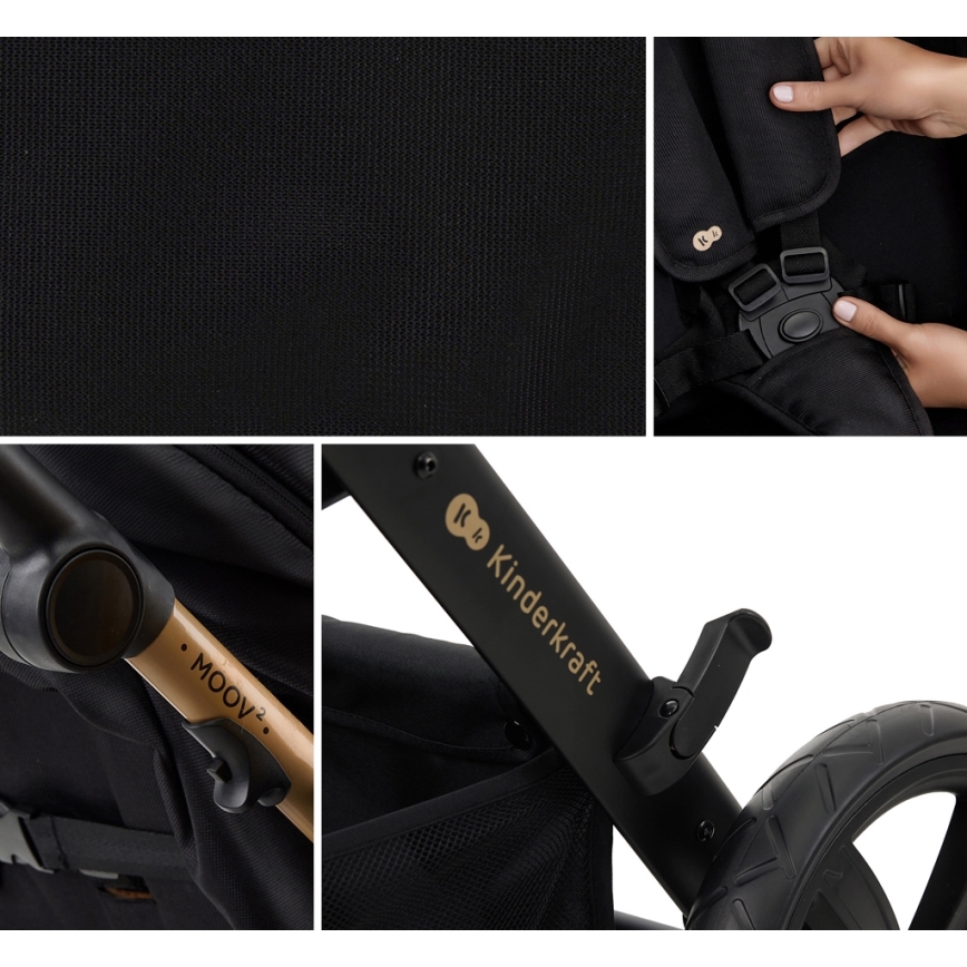 KINDERKRAFT - Cochecito combinado 3en1 MOOV 2 AIR Pure negro + silla de coche MINK PRO