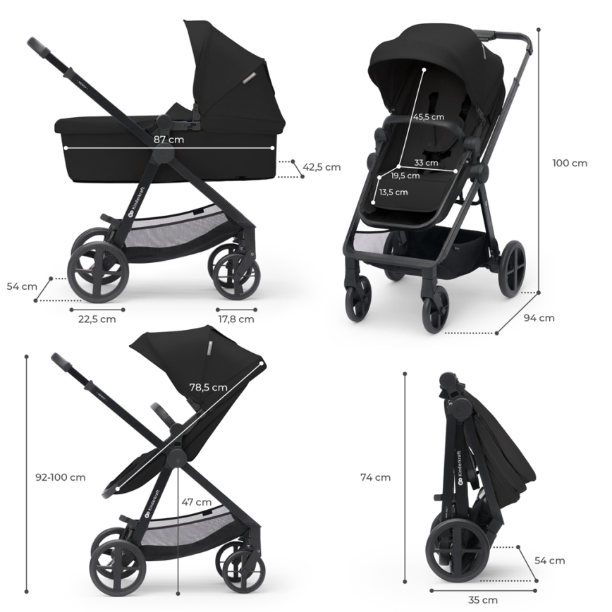 KINDERKRAFT - Cochecito combinado 3en1 NEWLY Clásico negro  + silla de coche MINK PRO