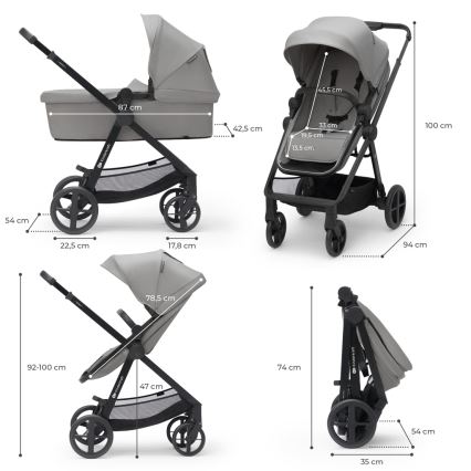 KINDERKRAFT - Cochecito combinado 3en1 NEWLY Moonlight gris  + silla de coche MINK PRO