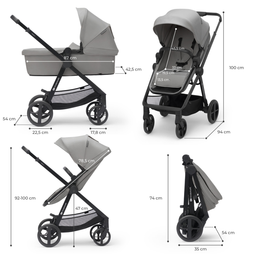 KINDERKRAFT - Cochecito combinado 3en1 NEWLY Moonlight gris  + silla de coche MINK PRO