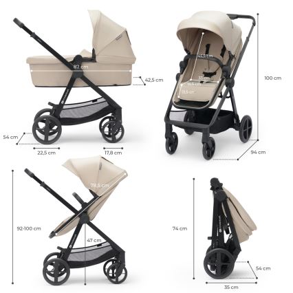 KINDERKRAFT - Cochecito combinado 3en1 NEWLY Sand beige + silla de coche MINK PRO
