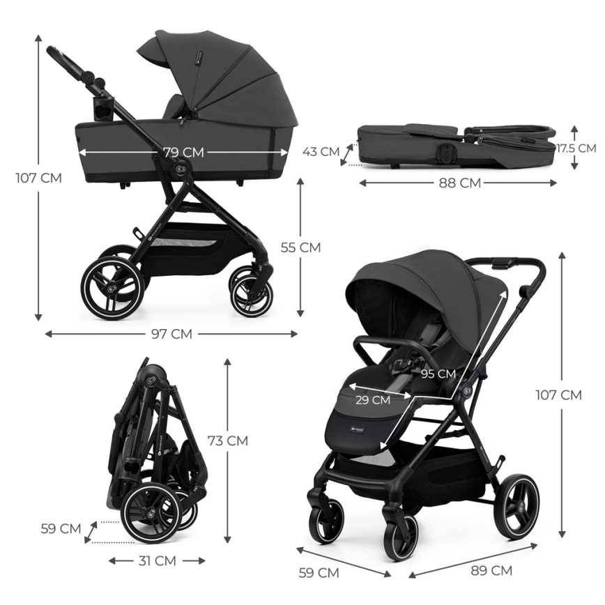 KINDERKRAFT SELECT - Cochecito combinado 2en1 YOXI Moonlight gris