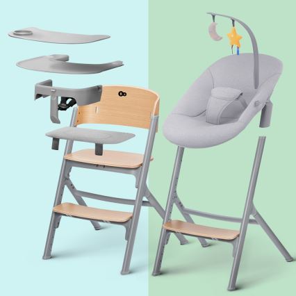 KINDERKRAFT SELECT - Trona infantil 3 en 1 LIVY Premium roble + hamaca CALMEE