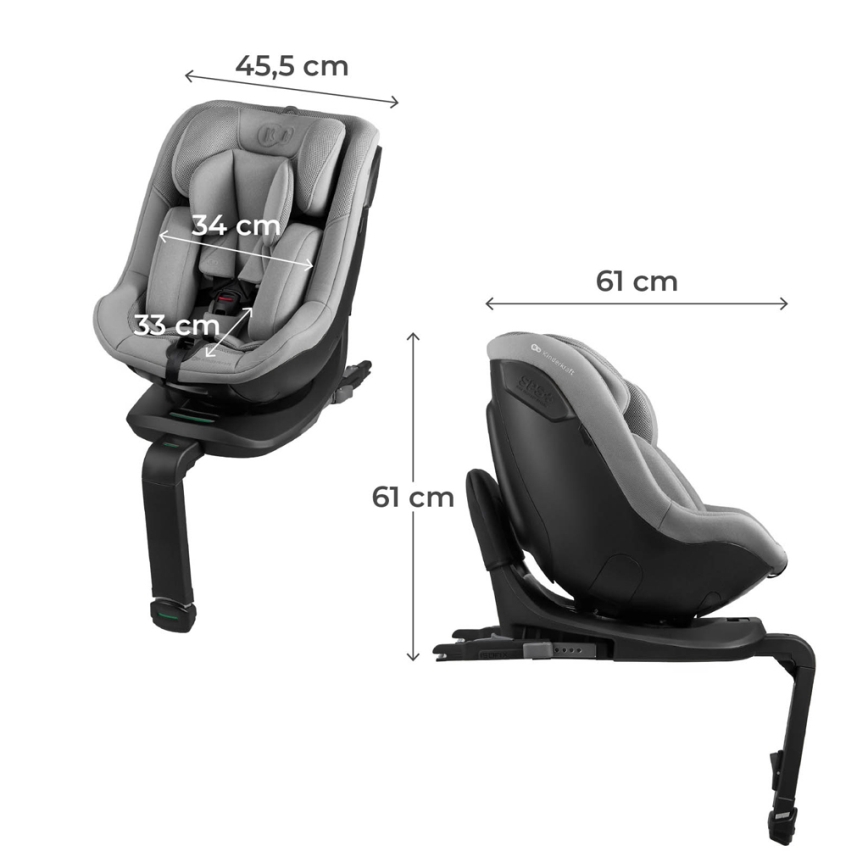 KINDERKRAFT - Silla de coche con base giratoria I-GUARD i-Size 40-105 cm, gris