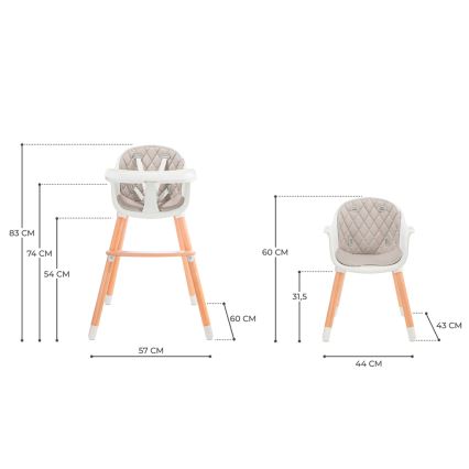 KINDERKRAFT - Silla de comedor para niños 2v1 SIENNA haya/gris