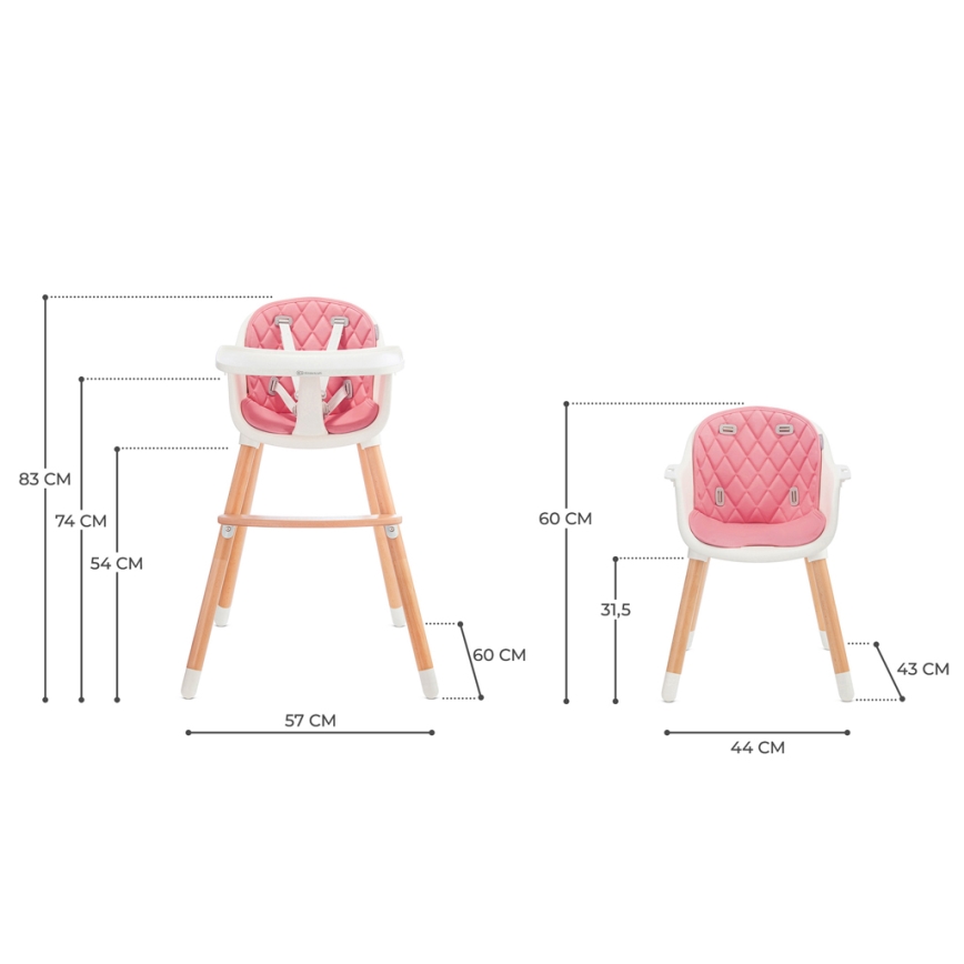 KINDERKRAFT - Silla de comedor para niños 2v1 SIENNA haya/rosa