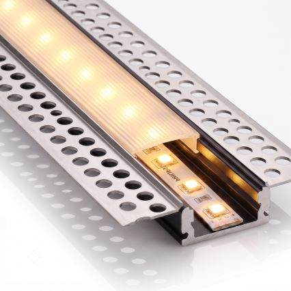 JUEGO 1x tira LED con sensor de movimiento FLEX LED/3,6W/4xAA 2 m + 2x perfiles empotrables de 1 m plateado/blanco
