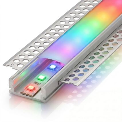 KIT 1x tira LED RGBW regulable DIGITAL LED/9,6W/230V 3 m + 3x perfil empotrable 1 m plateado/blanco + mando a distancia