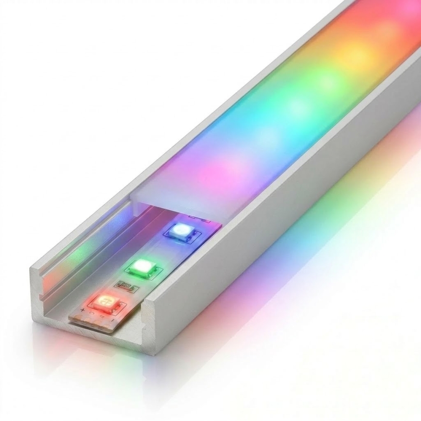 Juego 1x tira LED RGBW regulable DIGITAL LED/16,5W/230V 5 m + 5x perfil empotrable 1 m plata/blanco + mando a distancia
