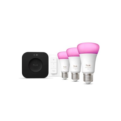 Kit de inicio Philips Hue WHITE AND COLOR AMBIANCE 3xE27/8,1W 1000-20000K + Hue Bridge y Dimmer Switch