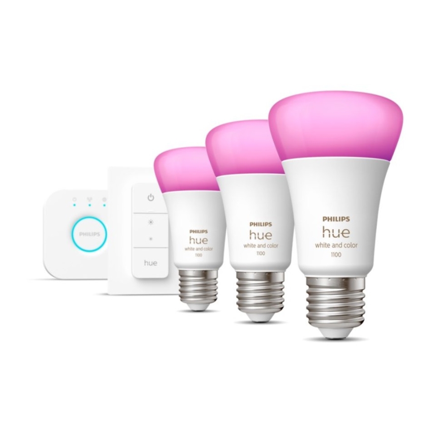 Kit de inicio Philips Hue WHITE AND COLOR AMBIANCE 3xE27/9W 2000-6500K + Hue Bridge y Dimmer Switch