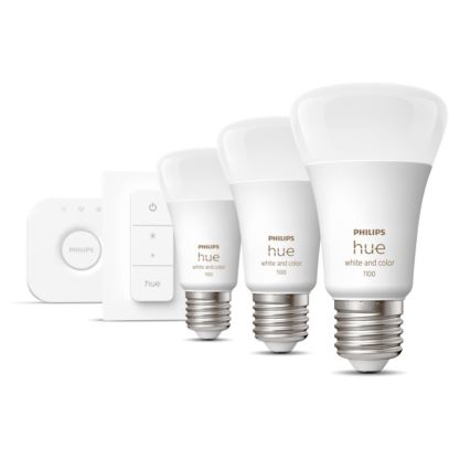 Kit de inicio Philips Hue WHITE AND COLOR AMBIANCE 3xE27/9W 2000-6500K + Hue Bridge y Dimmer Switch